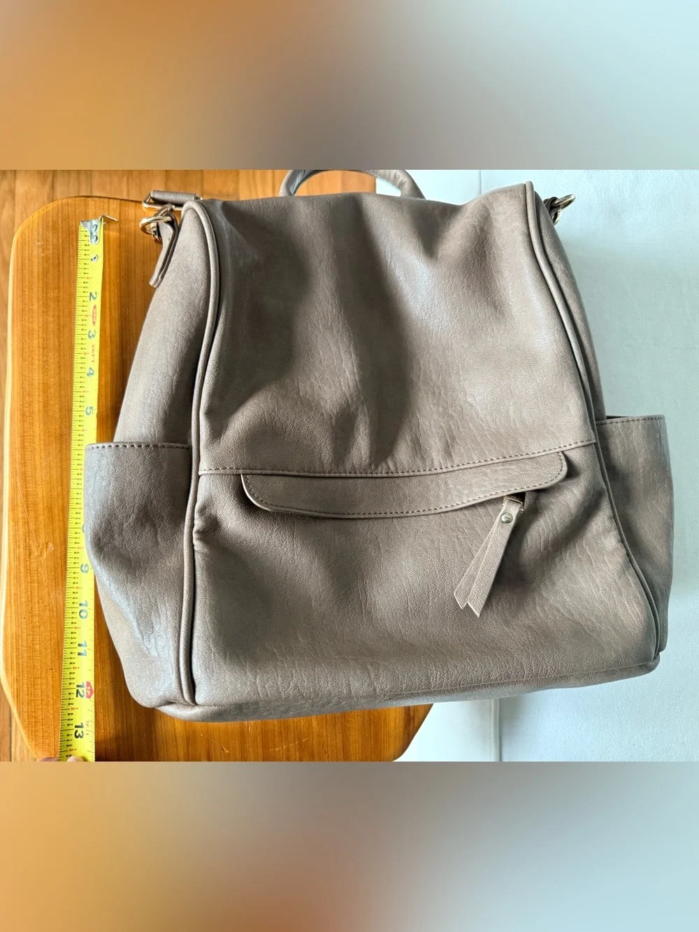 Madison West Taupe Convertible Leather-like Backpack